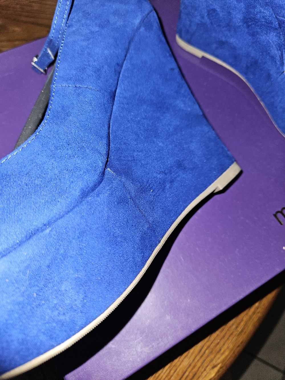 Madden Girl Royal Blue Suede Wedge Heels with Ankle Strap - Picture 9 of 10